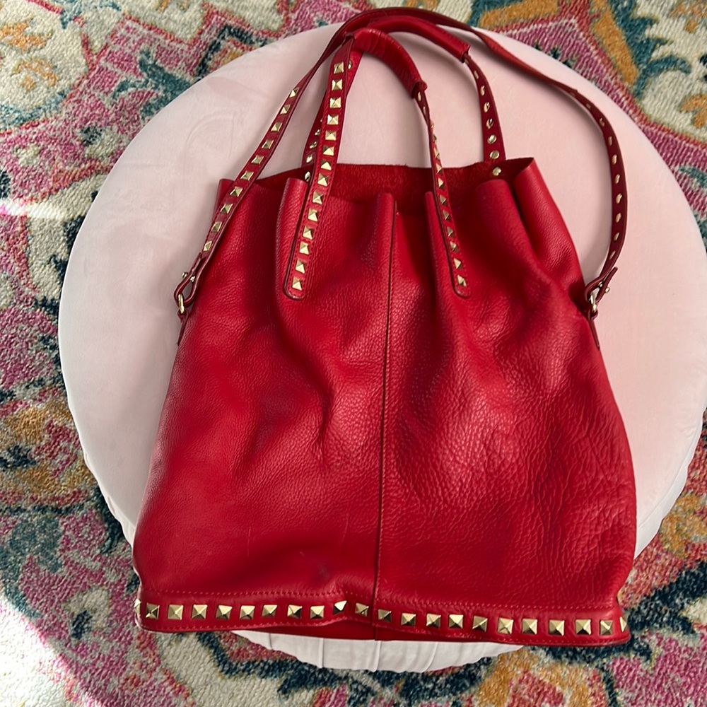 Zara luxurious red gold studded leather (like Togo) shoulderand/or hand Bag